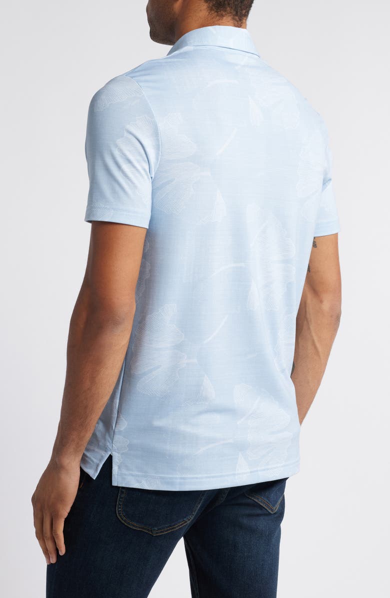 TravisMathew Featherweight Mist Leaf Print Polo, Alternate, color, Heather Dusty Blue