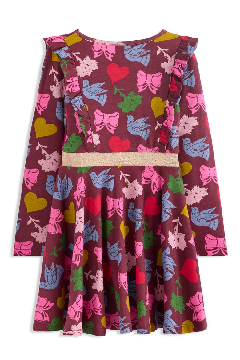 Kids' Twirly Long Sleeve Cotton Jersey Dress, Alternate, color, CHESTNUT FESTIVE FUN