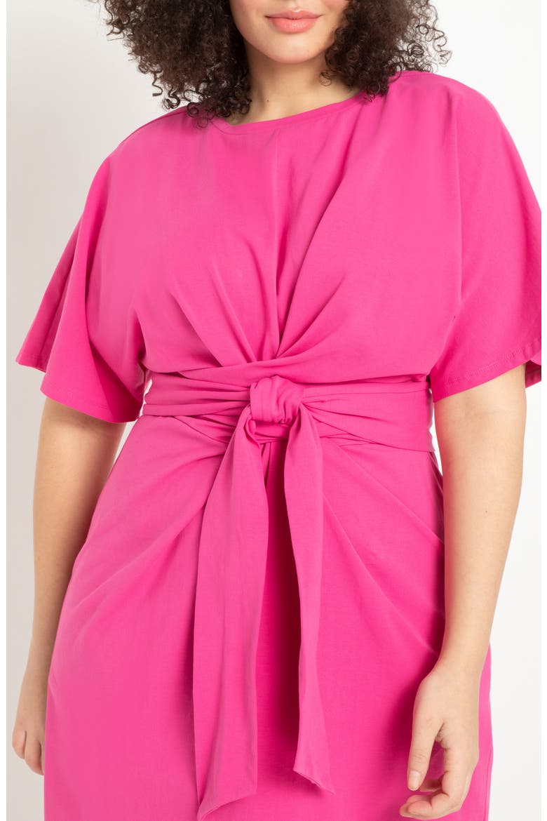 Tie front Flutter Sleeve Midi Sheath Dress, Alternate, color, RASPBERRY ROSE