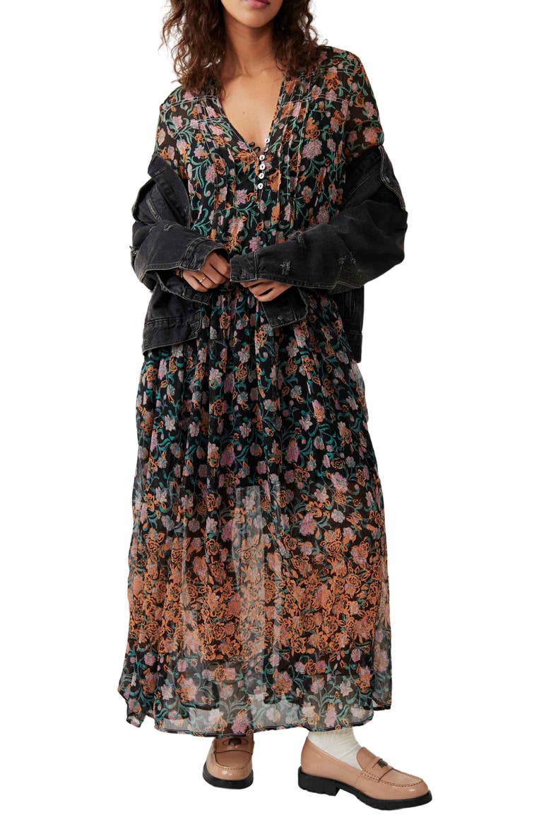 See It Through Floral Long Sleeve Maxi Dress, Main, color, BLACK COMBO