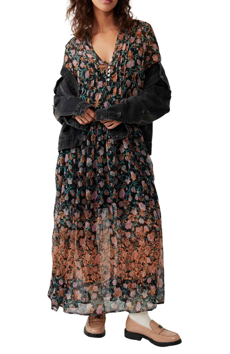 Free People See It Through Floral Long Sleeve Maxi Dress, Main, color,