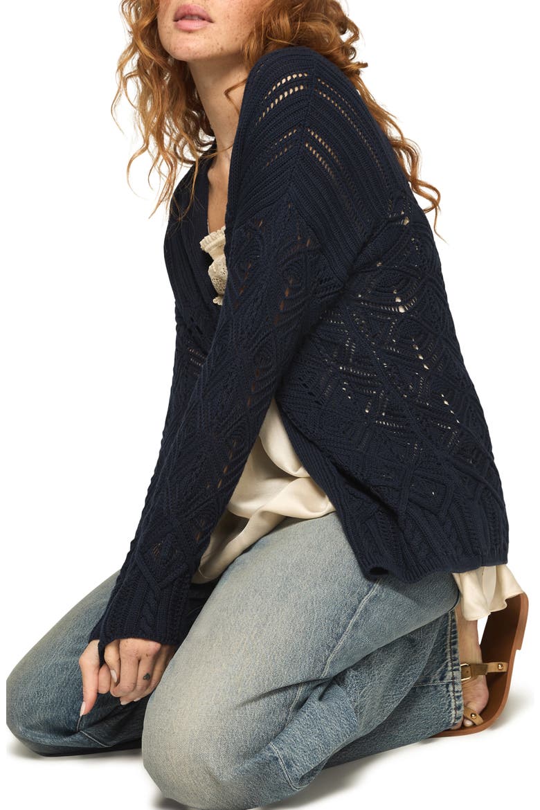Mixed Stitch Cardigan, Alternate, color, CADET NAVY