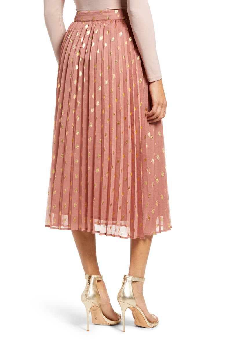 Polka Dot Pleated Skirt, Alternate, color, MAUVE