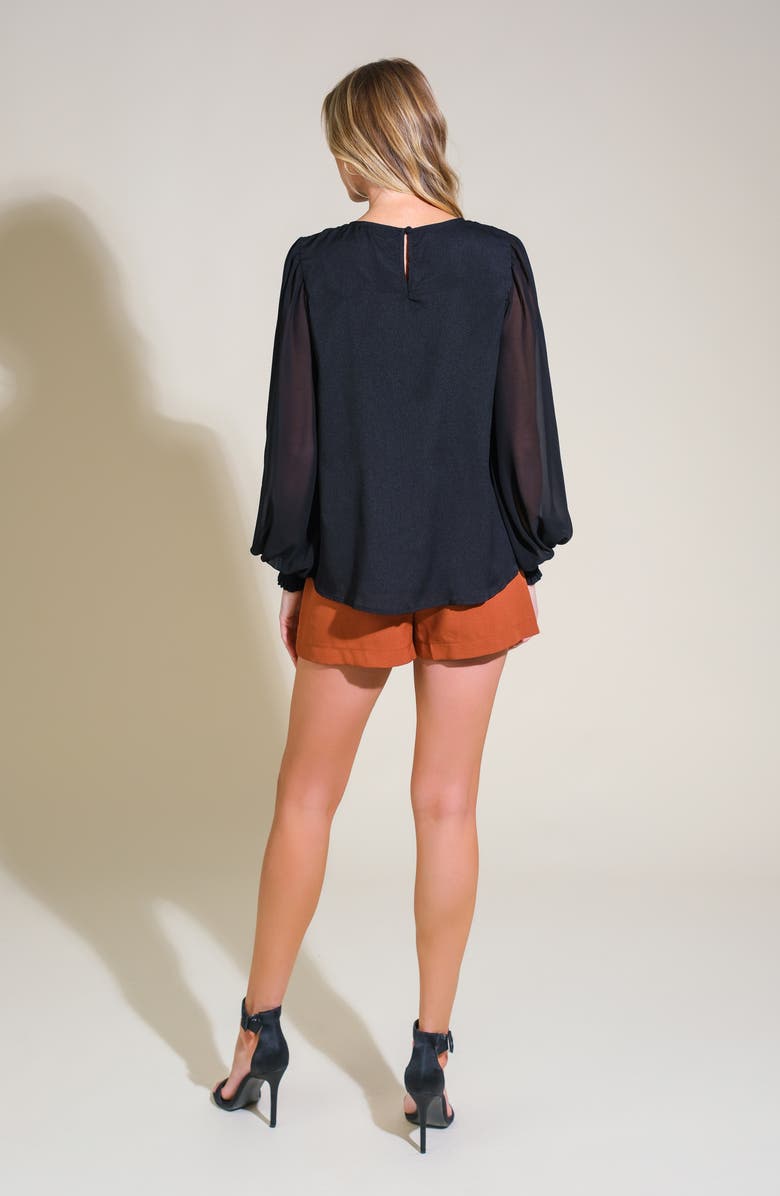 FLYING TOMATO Long Sleeve Mixed Media Top, Alternate, color, Black