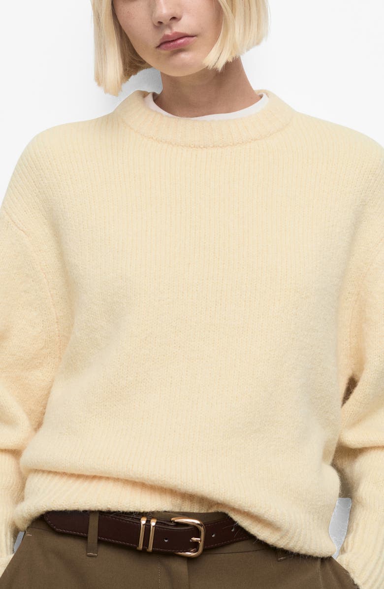 MANGO Chunky Crewneck Sweater, Main, color, Pastel Yellow