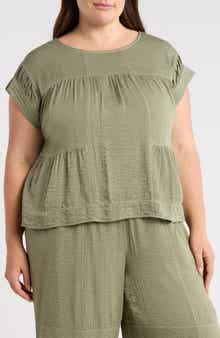 Adrianna Papell Topstitched Crinkled Cap Sleeve Top