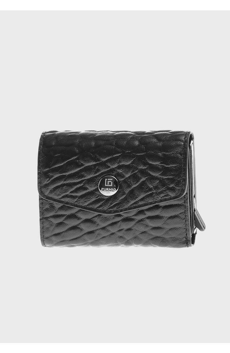 Furniq UK Leather Elephant Pattern Snap Closure Wallet and Card Holder, Main, color, Black