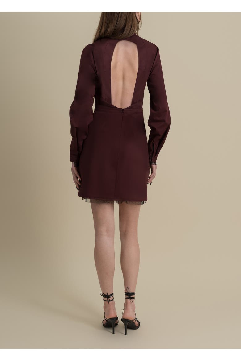 Honor Structured Lace-Trim Twill Mini Dress, Alternate, color, Burgundy