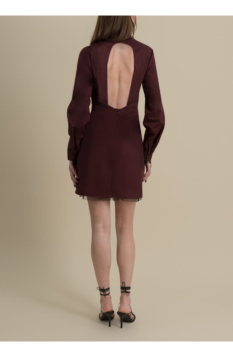 Contessa Mills Honor Structured Lace-Trim Twill Mini Dress, Alternate, color, Burgundy