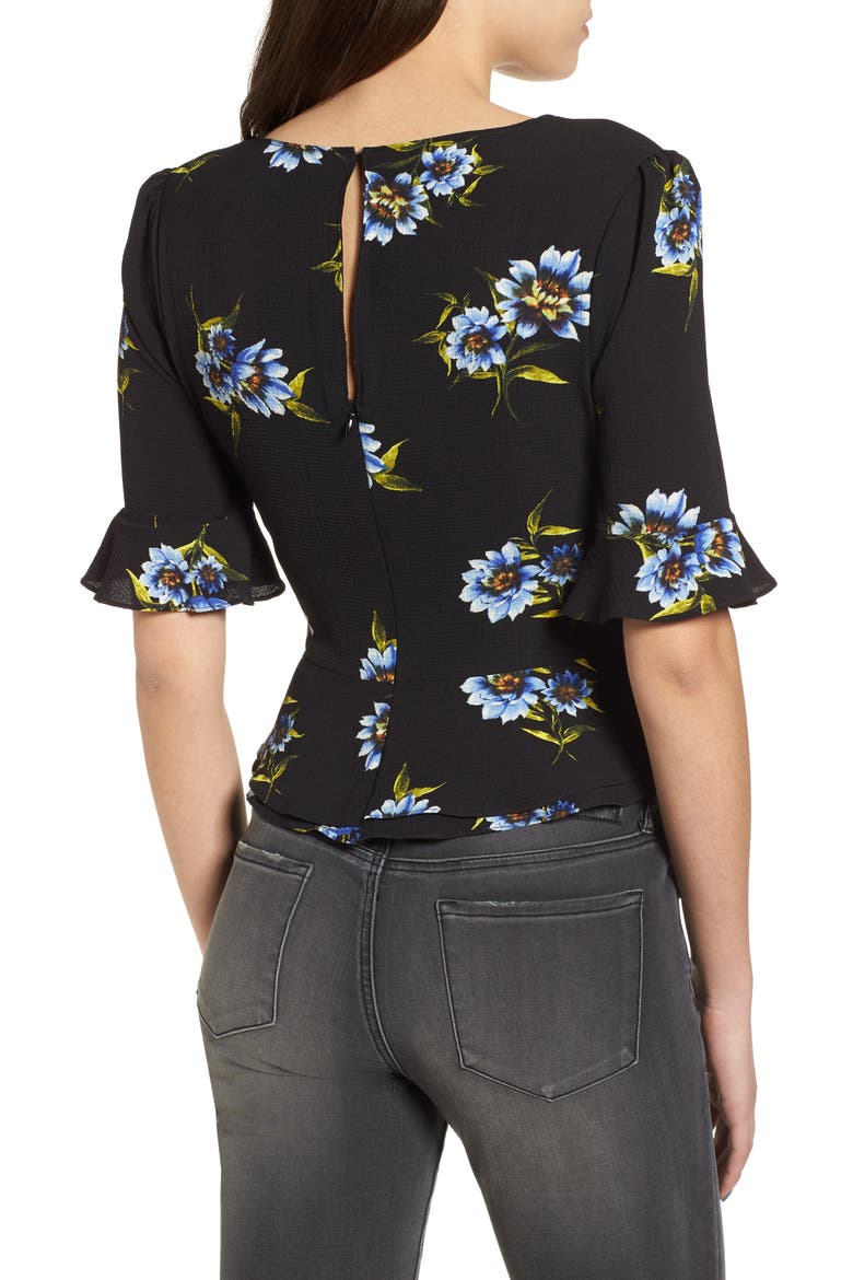 Cinch Front Crop Top, Alternate, color, BLACK MULTI FLORAL