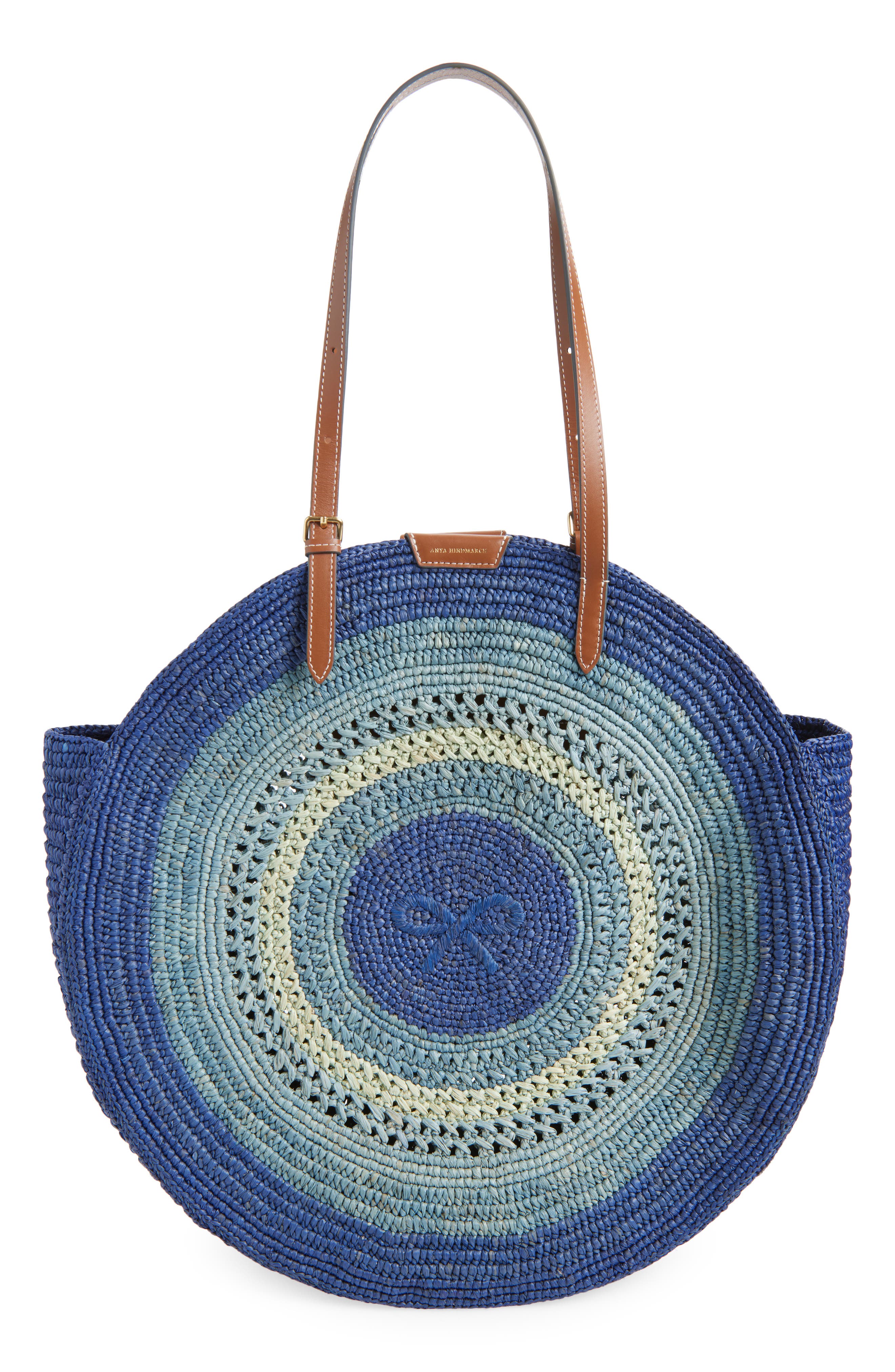 Anya Hindmarch Bow Round Raffia Tote, Main, color, Monday