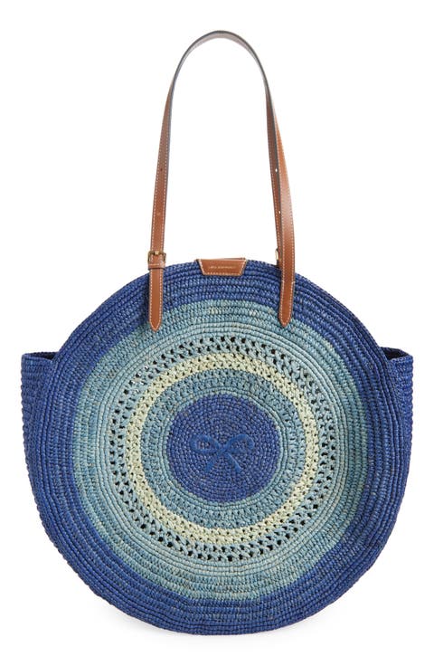Bow Round Raffia Tote