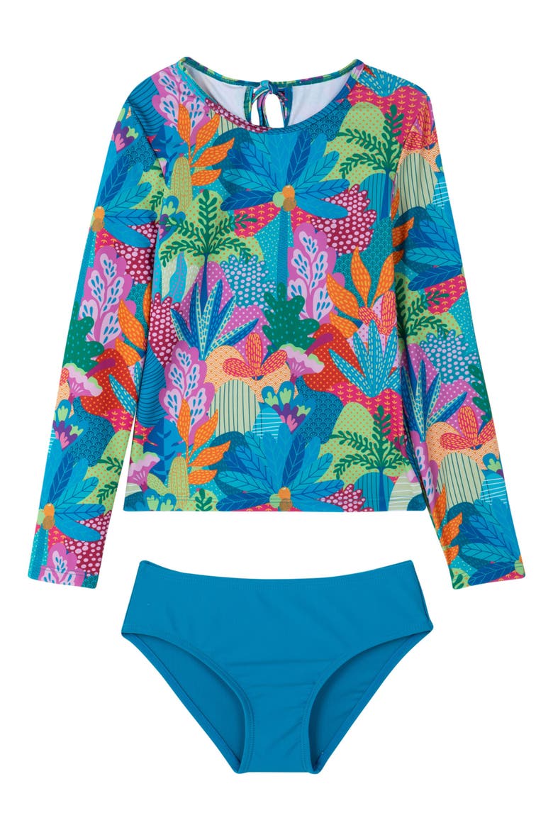 Ocean Blooms Long Sleeve Rash Guard Set, Main, color, Multi