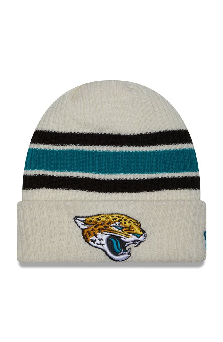 New Era Men's New Era Cream Jacksonville Jaguars Team Stripe Cuffed Knit Hat, Main, color, 