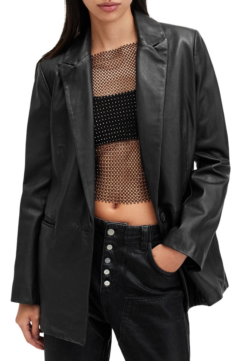 Deri Leather Blazer, Alternate, color, BLACK
