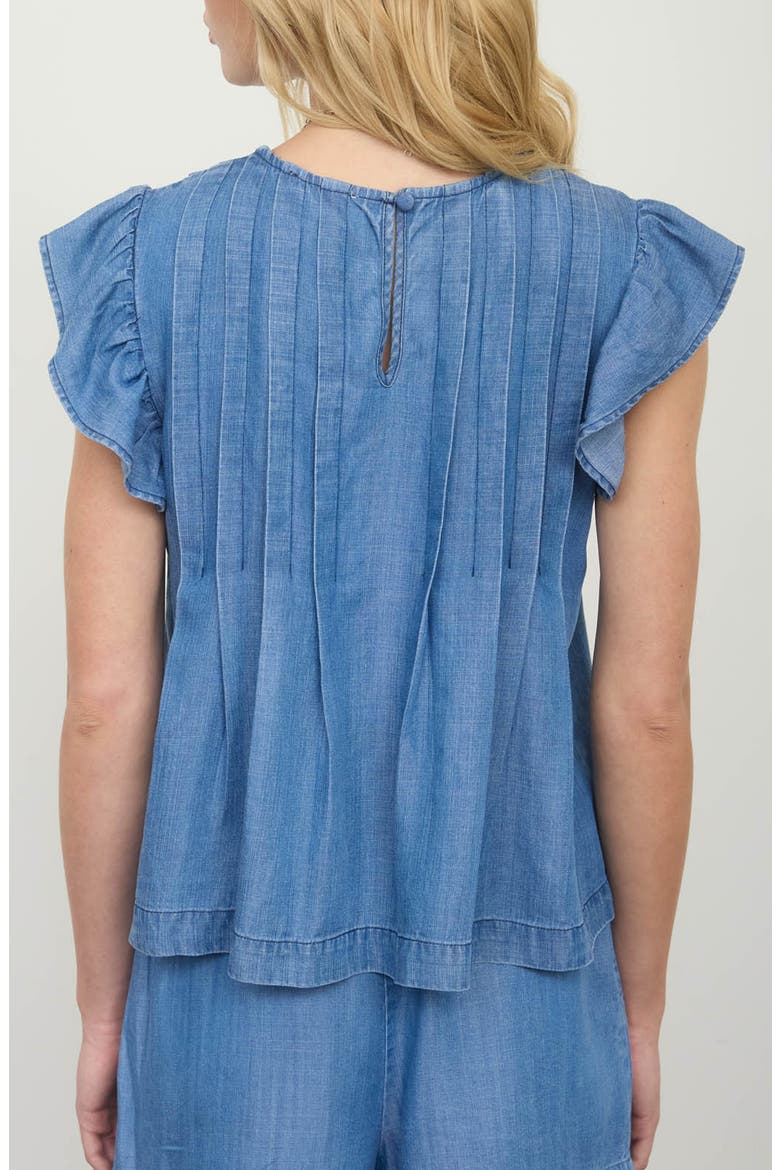Ruffle Cap Sleeve Chambray Babydoll Top, Alternate, color, DENIM