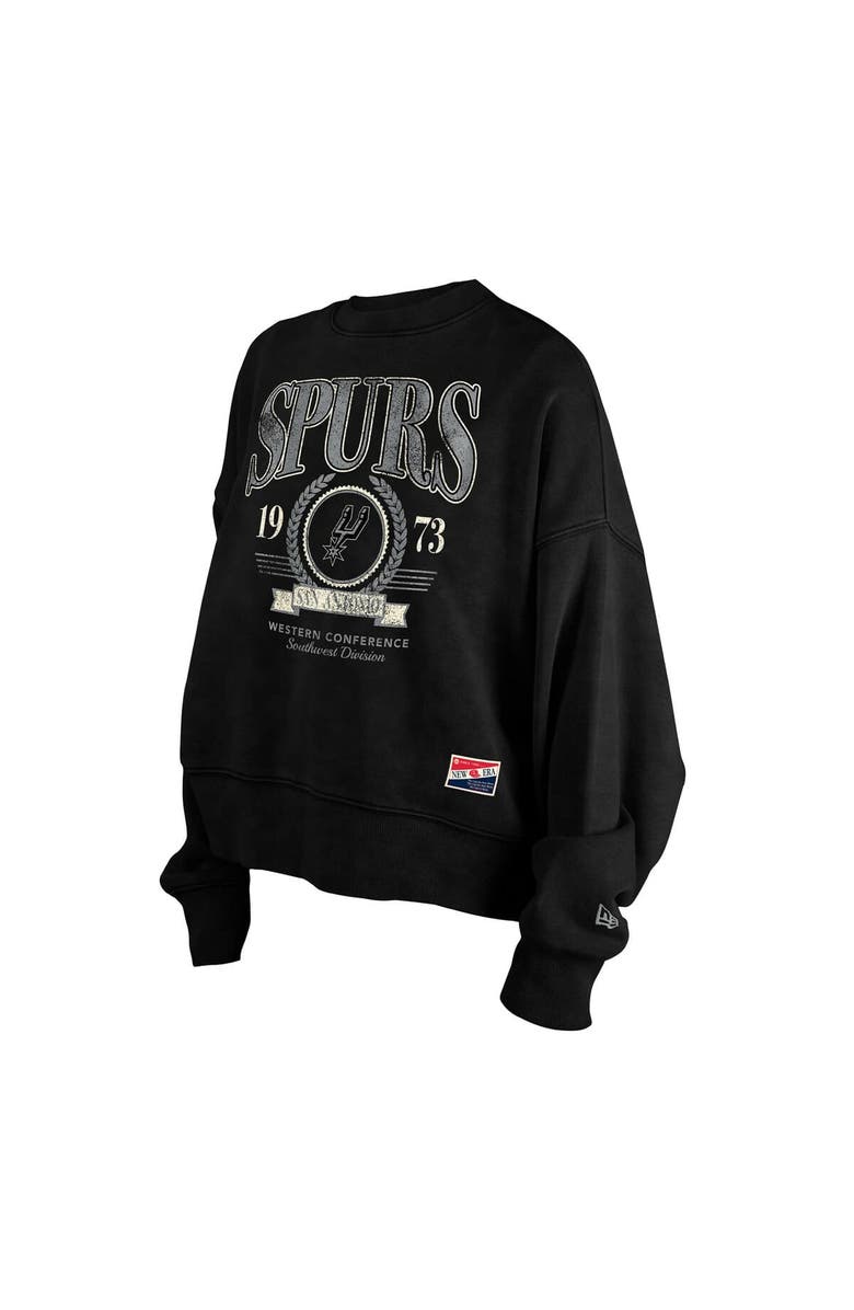 New Era Women's New Era Black San Antonio Spurs Throwback Vintage Enzyme Wash Oversized Boxy Pullover Sweatshirt, Alternate, color, Black