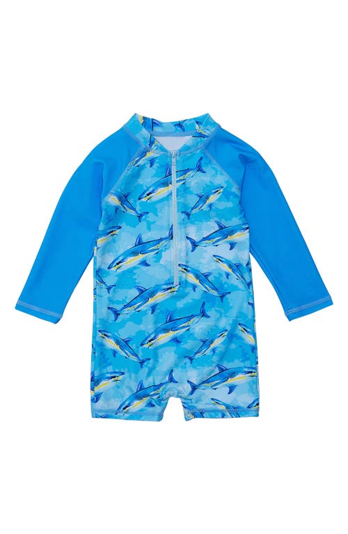 Snapper Rock Jawsome Waves One-Piece Rashguard Swimsuit in Blue 