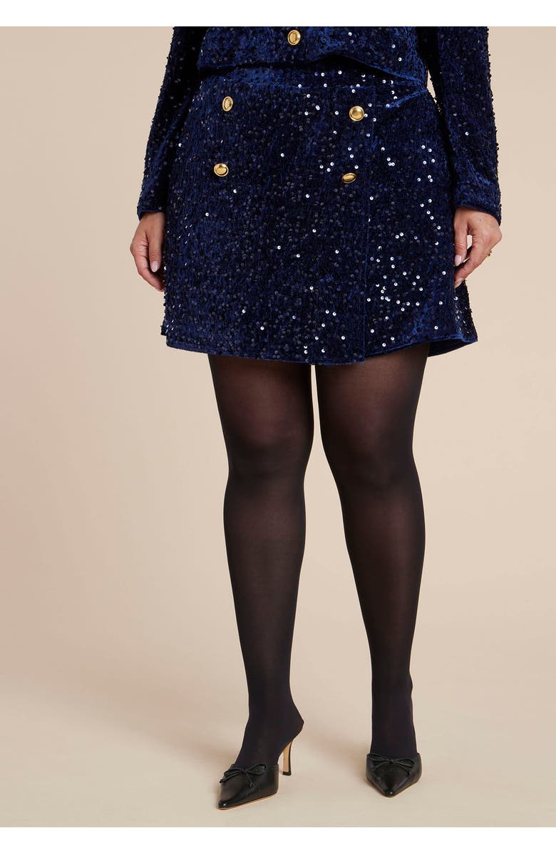 ELOQUII Sequin Velvet Skort, Alternate, color, Rich Navy