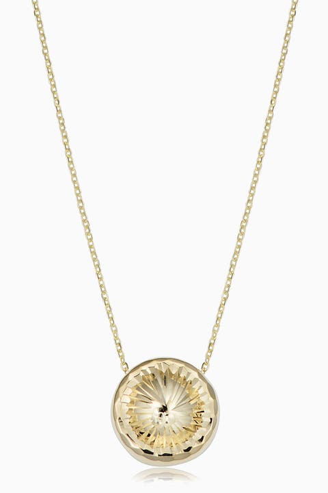 14K Yellow Gold Sunburst Round Necklace
