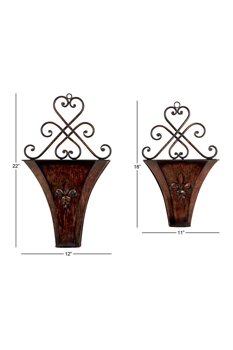 Brown Metal Indoor Outdoor Hanging Scroll Wall Planter - Set of 2, Alternate, color, BROWN