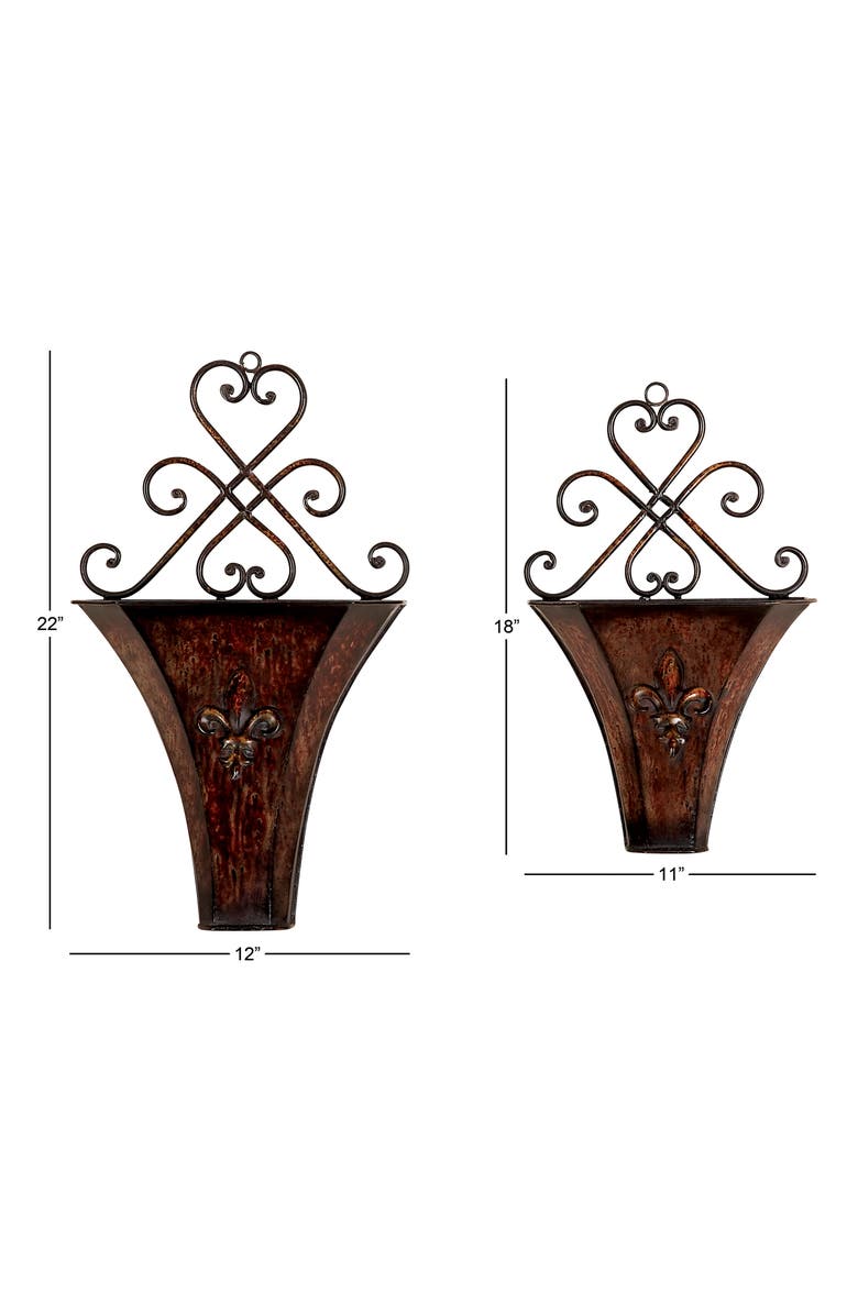 SONOMA SAGE HOME Brown Metal Indoor Outdoor Hanging Scroll Wall Planter - Set of 2, Alternate, color,
