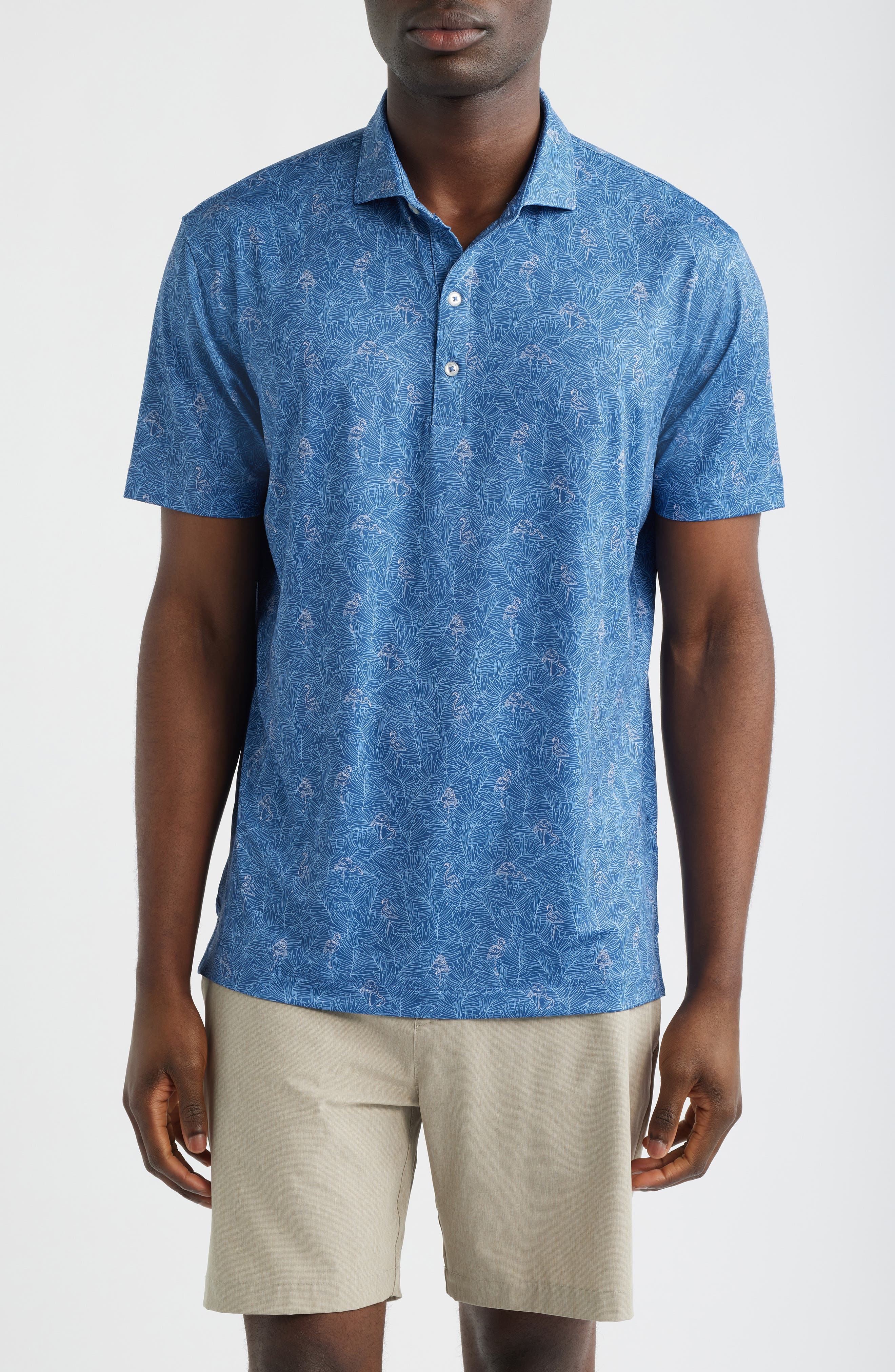 Osmond Leaf Print Performance Jersey Polo
