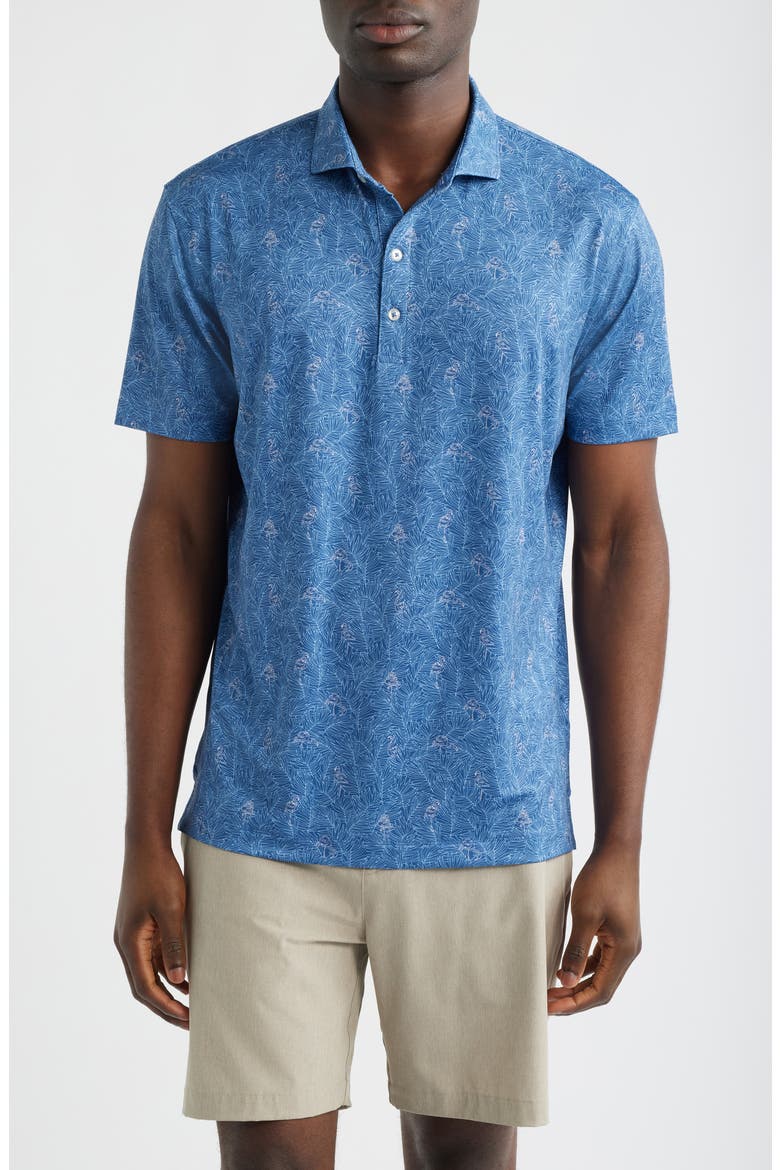 Osmond Leaf Print Performance Jersey Polo, Main, color, LAKE