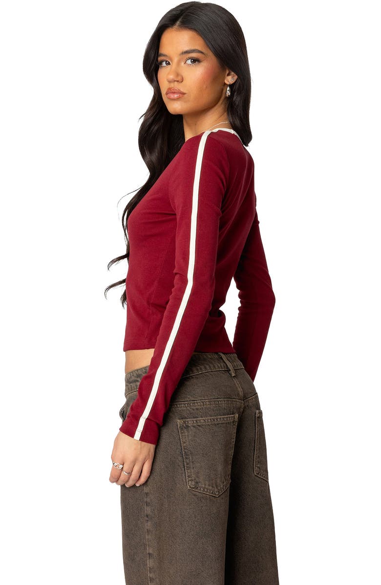 EDIKTED Contrast Trim Long Sleeve T-Shirt, Alternate, color, Burgundy