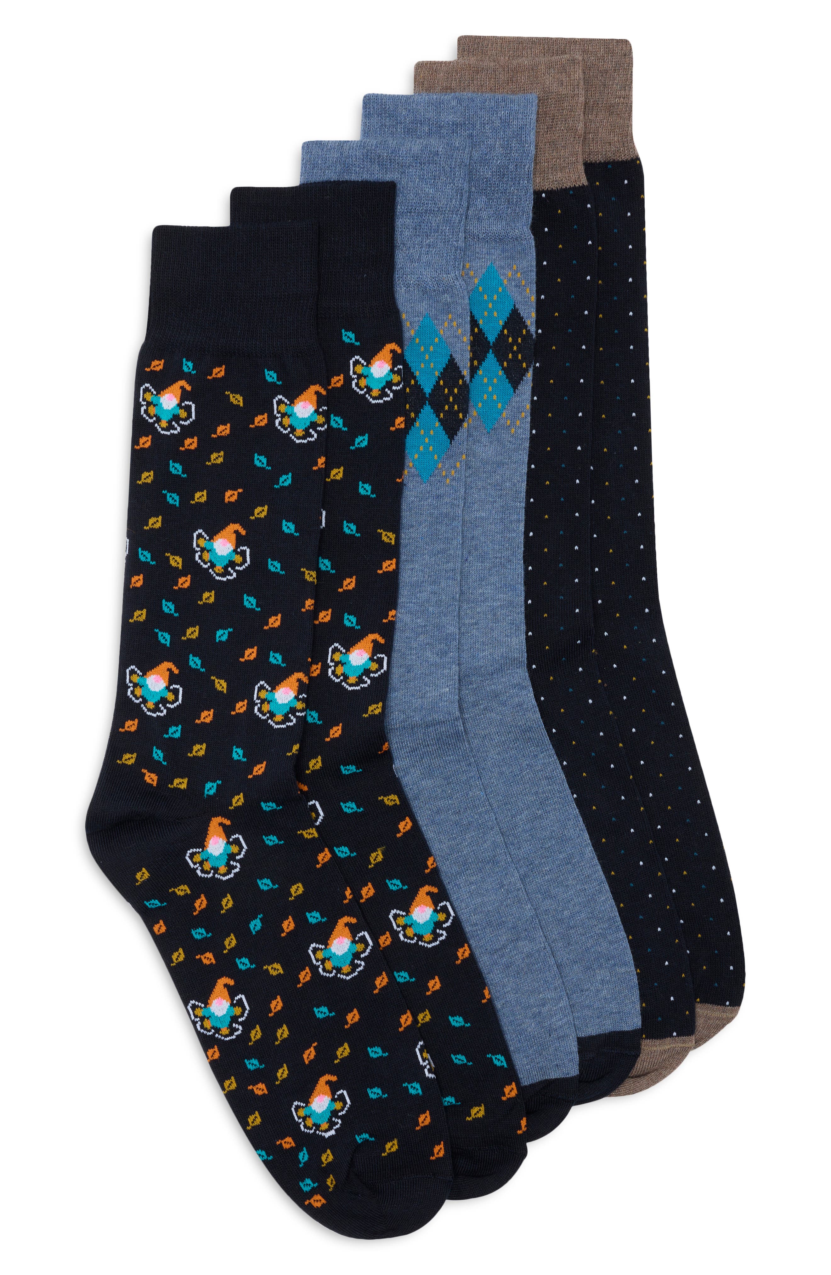 3-Pack Top Argyle Gnome Dress Socks