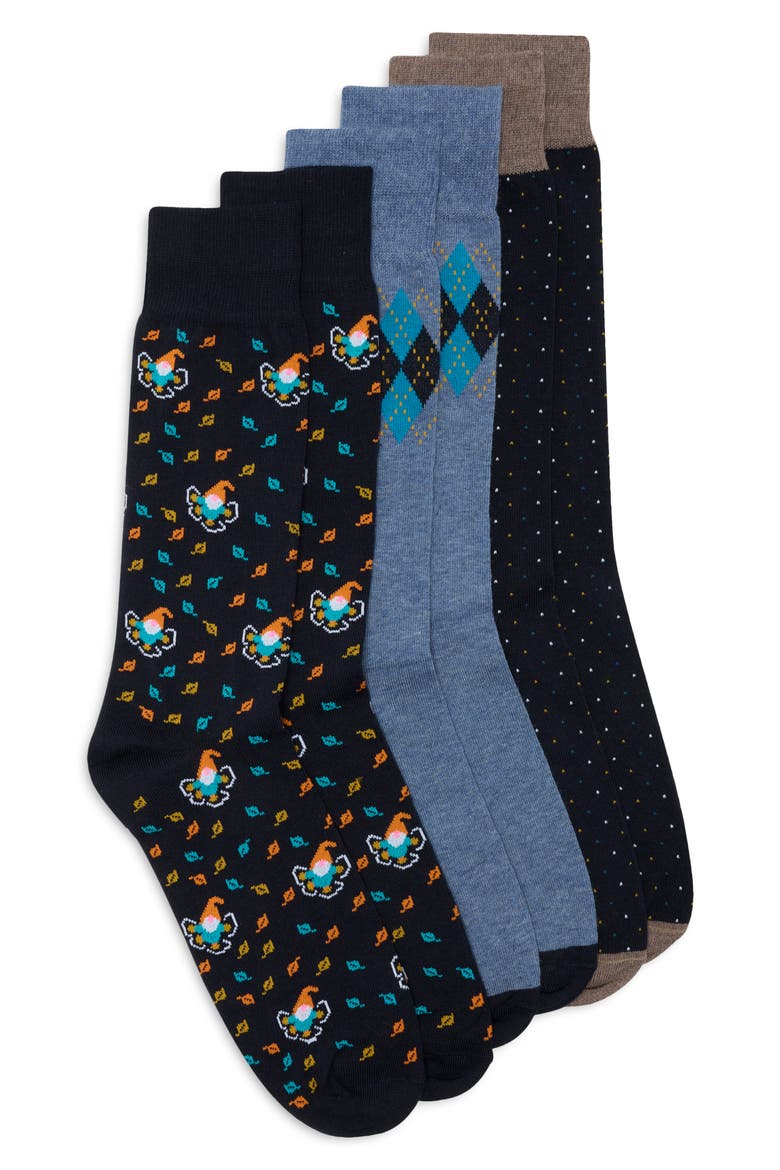 3-Pack Top Argyle Gnome Dress Socks, Main, color, TAUPE