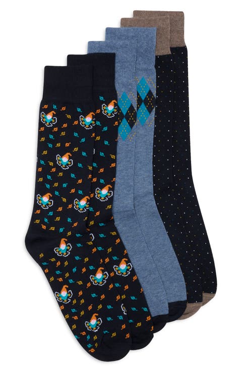 3-Pack Top Argyle Gnome Dress Socks