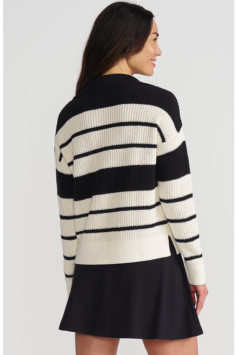 Cotton Boucle Johnny Collar Textured Sweater, Alternate, color, Ivory/Black Stripe