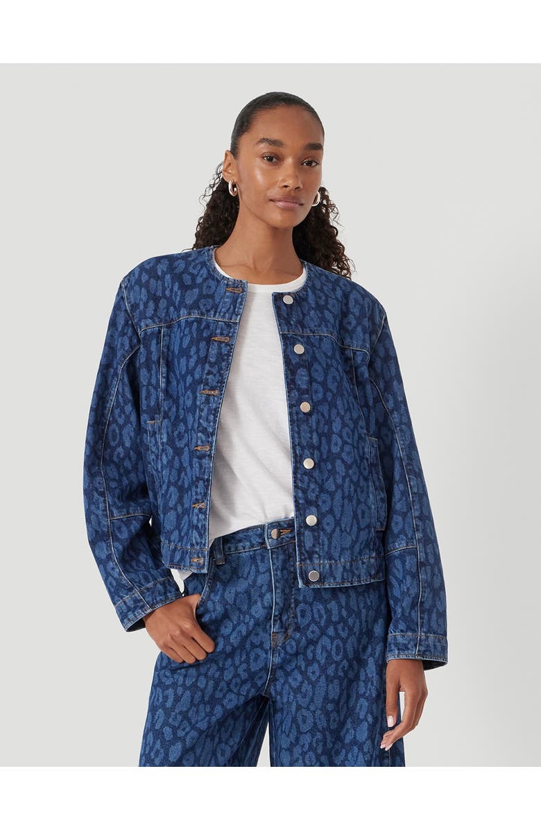 Hush Velma Leopard Print Denim Jacket, Main, color, Laser Leopard Print Mid Blue