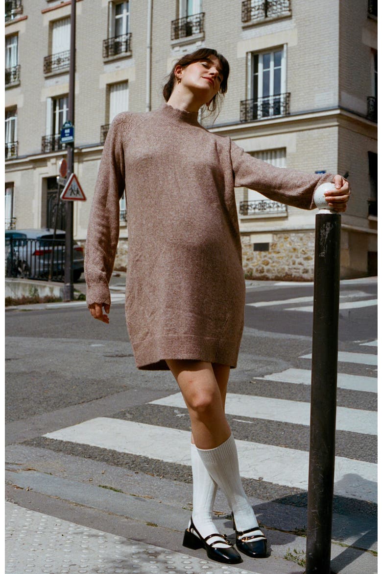 The Cozy Pointelle Poise Mini Dress, Alternate, color, Mocha