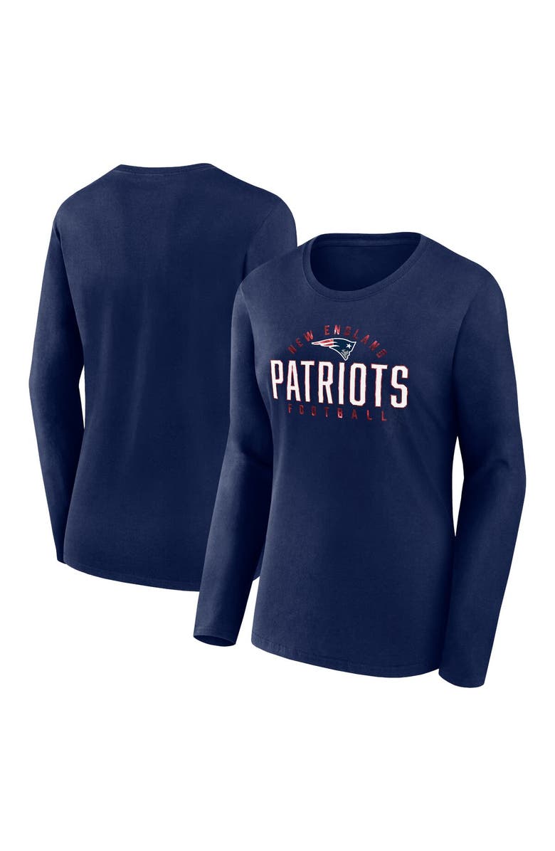 FANATICS Women's Fanatics Branded Navy New England Patriots Plus Size Foiled Play Long Sleeve T-Shirt, Main, color, Navy