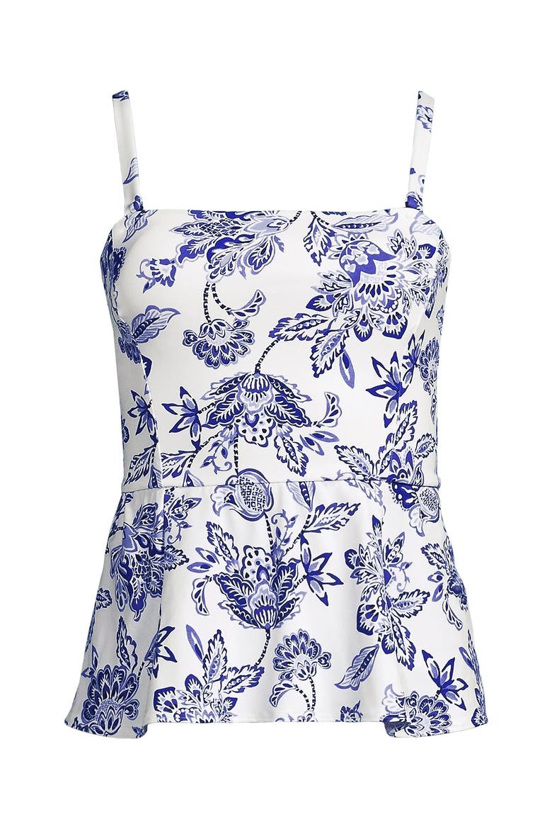 Sculpting Waveshaper Peplum Swim Tankini Top, Alternate, color, White/Blue Vintage Floral