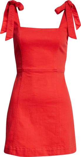 Alice + Olivia Maryann Tie Shoulder Denim Minidress | Nordstrom