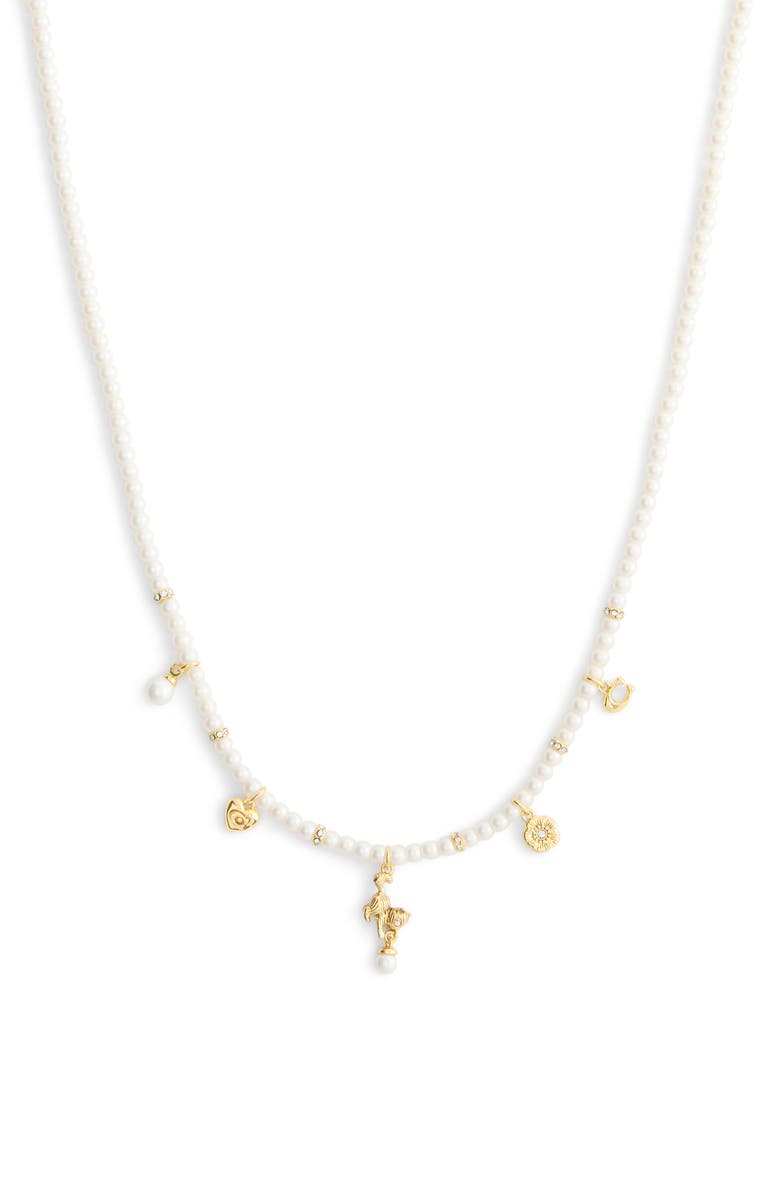 COACH Faux Pearl Cat Charm Necklace, Alternate, color, 