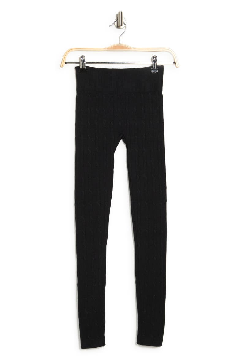 Brushed Cable Knit Leggings, Alternate, color, BLACK