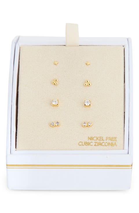 Set of 4 Cubic Zirconia Stud Earrings