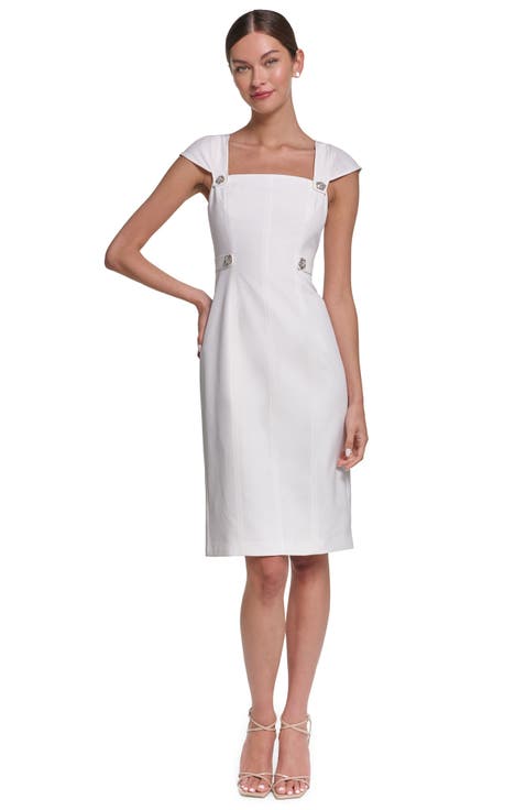 Cap Sleeve Crepe Midi Dress