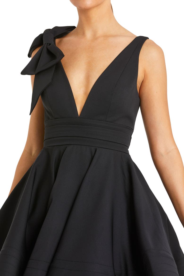 Women's Crepe Sleeveless V Neck Mini Dress With Bow, Alternate, color, Black