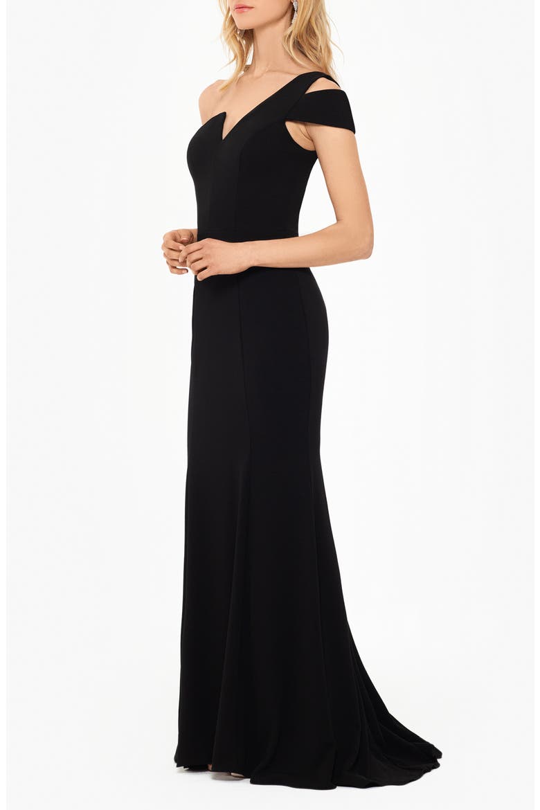 One-Shoulder Scuba Crepe Gown, Alternate, color, BLACK