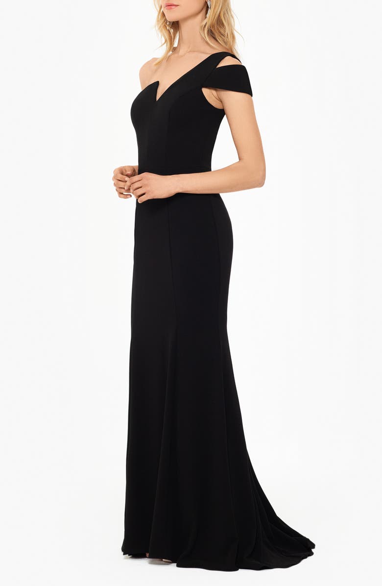 Betsy & Adam One-Shoulder Scuba Crepe Gown, Alternate, color, Black