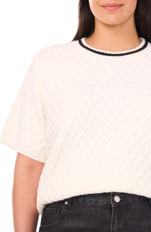 Halogenr Halogen(r) Diamond Stitch Short Sleeve Sweater In White