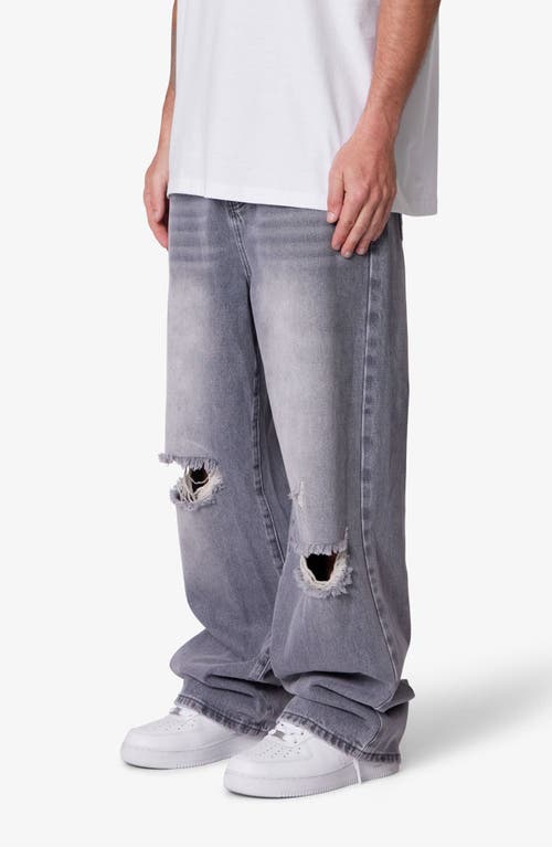 Mnml Blowout Baggy Ripped Wide Leg Jeans In Gray