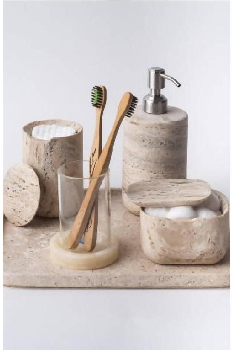 Less Is More Square Container, Alternate, color, Travertine Marble
