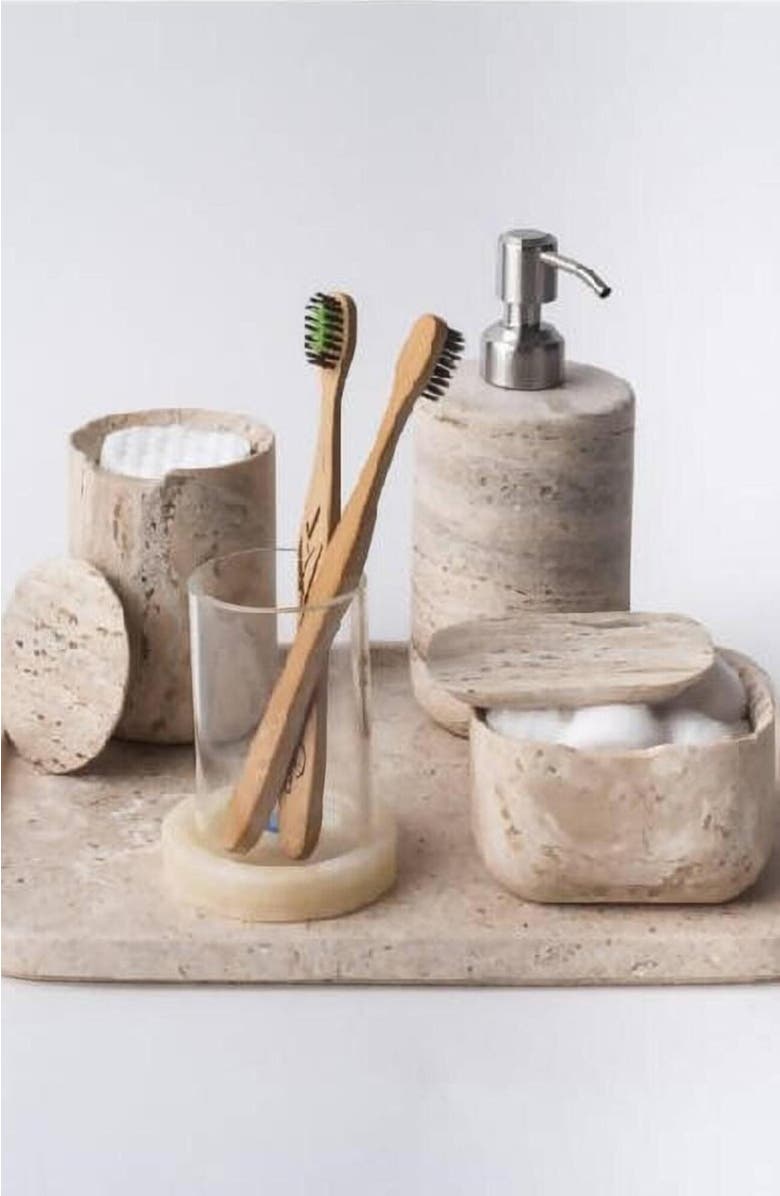 AndJacob Decor Less Is More Square Container, Alternate, color, Travertine Marble