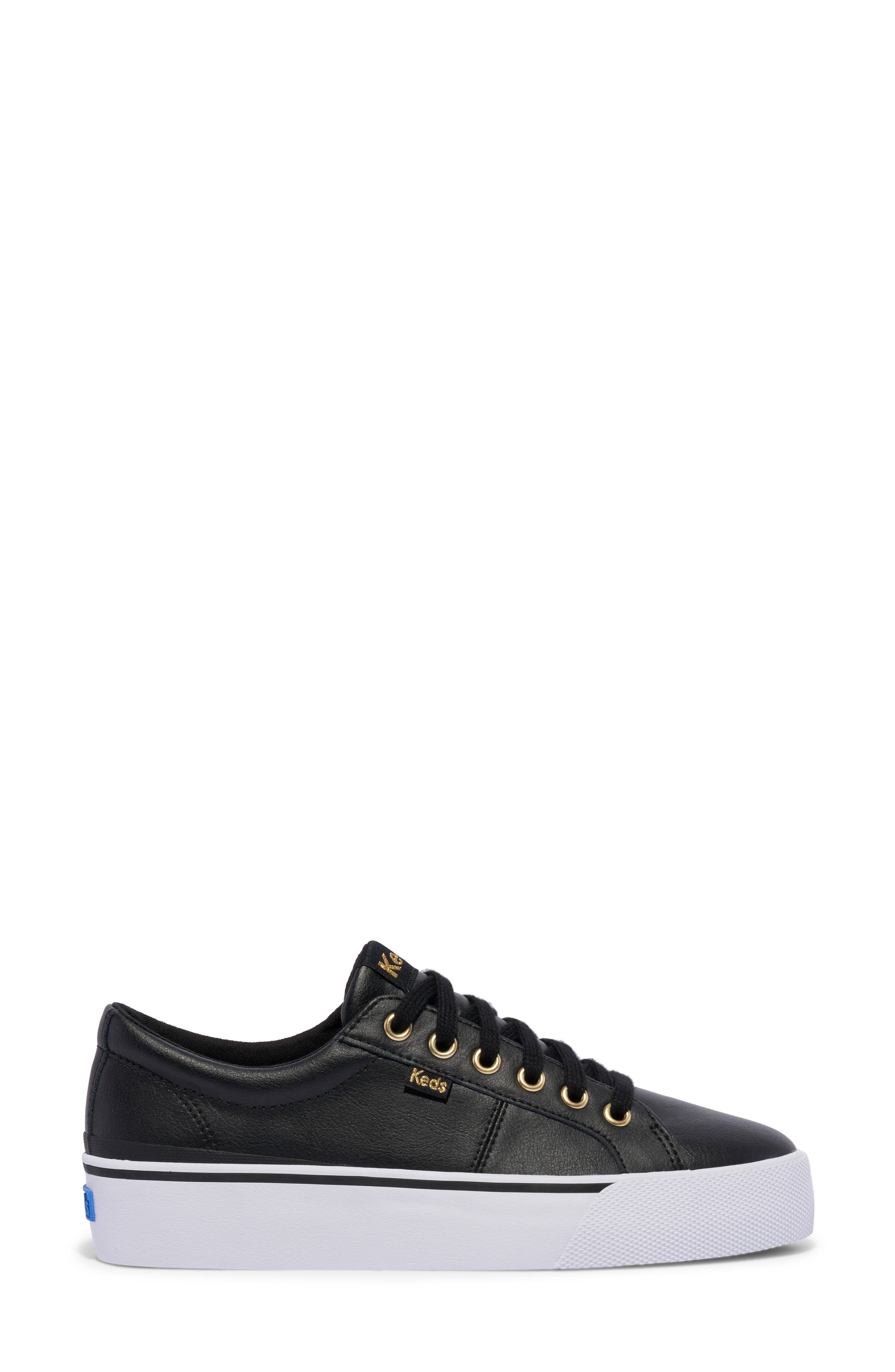 Keds<sup>®</sup> Jump Kick Duo Leather Lace-Up Sneaker, Alternate, color, Black